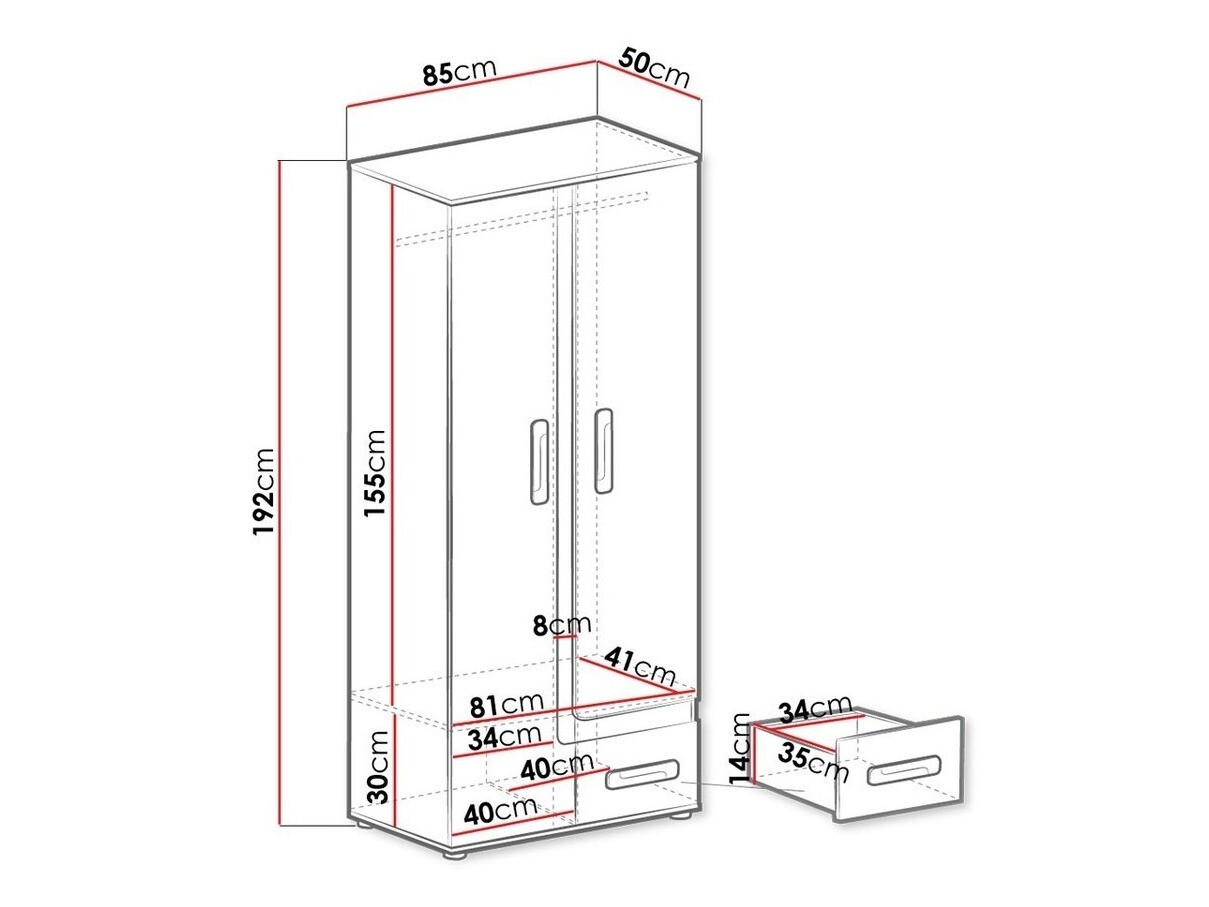 Riidekapp Aviseve 106 (Antratsiit + Valge)