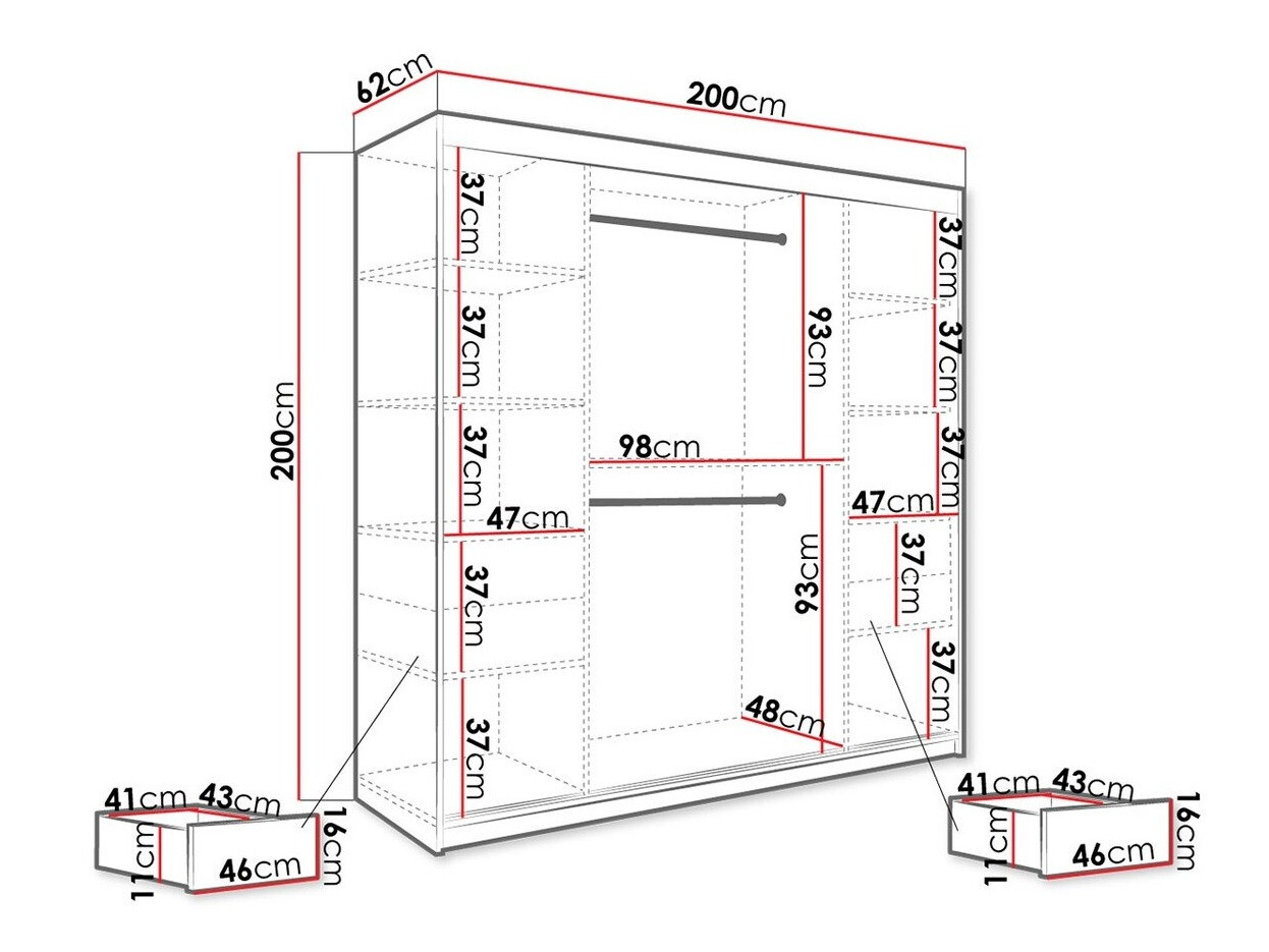 Riidekapp Hartford 262 (Matt must + Must marmor)