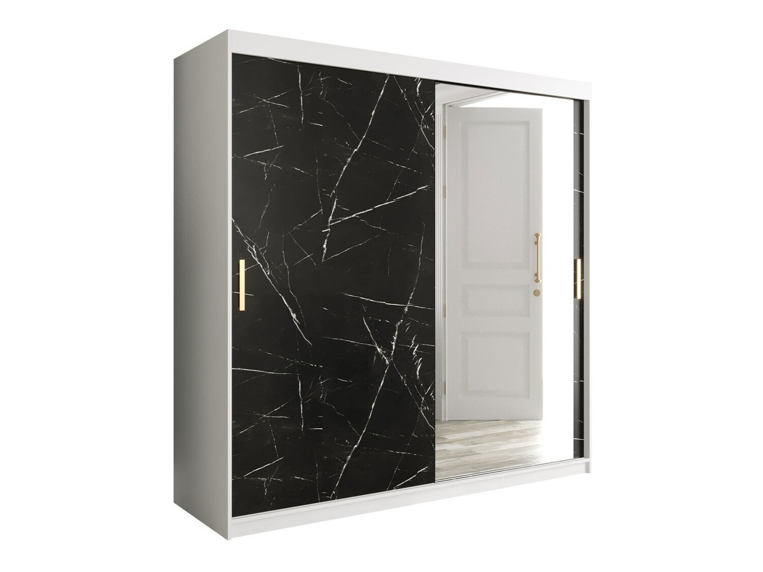 Riidekapp Hartford 262 (Matt valge + Must marmor)