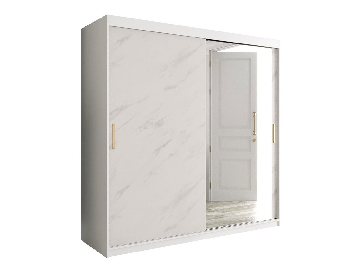 Riidekapp Hartford 262 (Matt valge + Valge marmor)