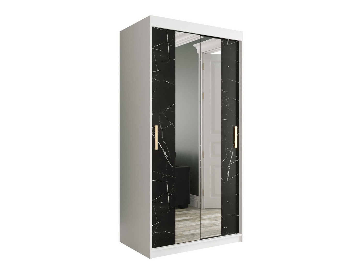 Riidekapp Hartford 252 (Matt valge + Must marmor)