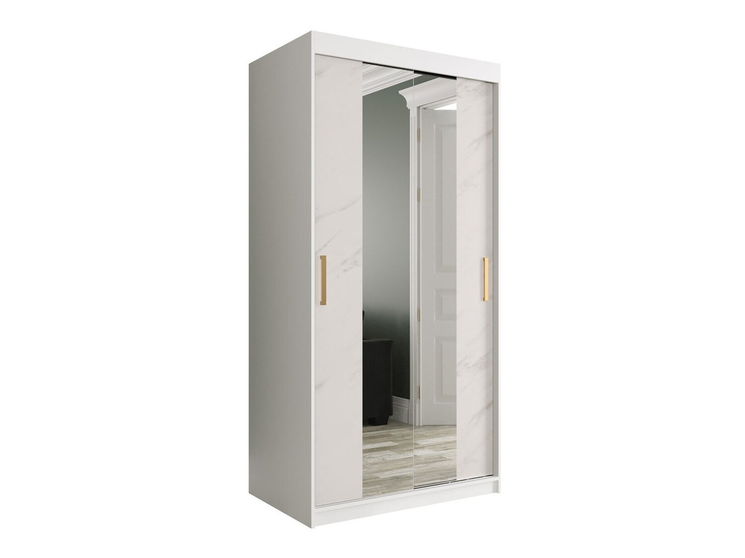 Riidekapp Hartford 252 (Matt valge + Valge marmor)