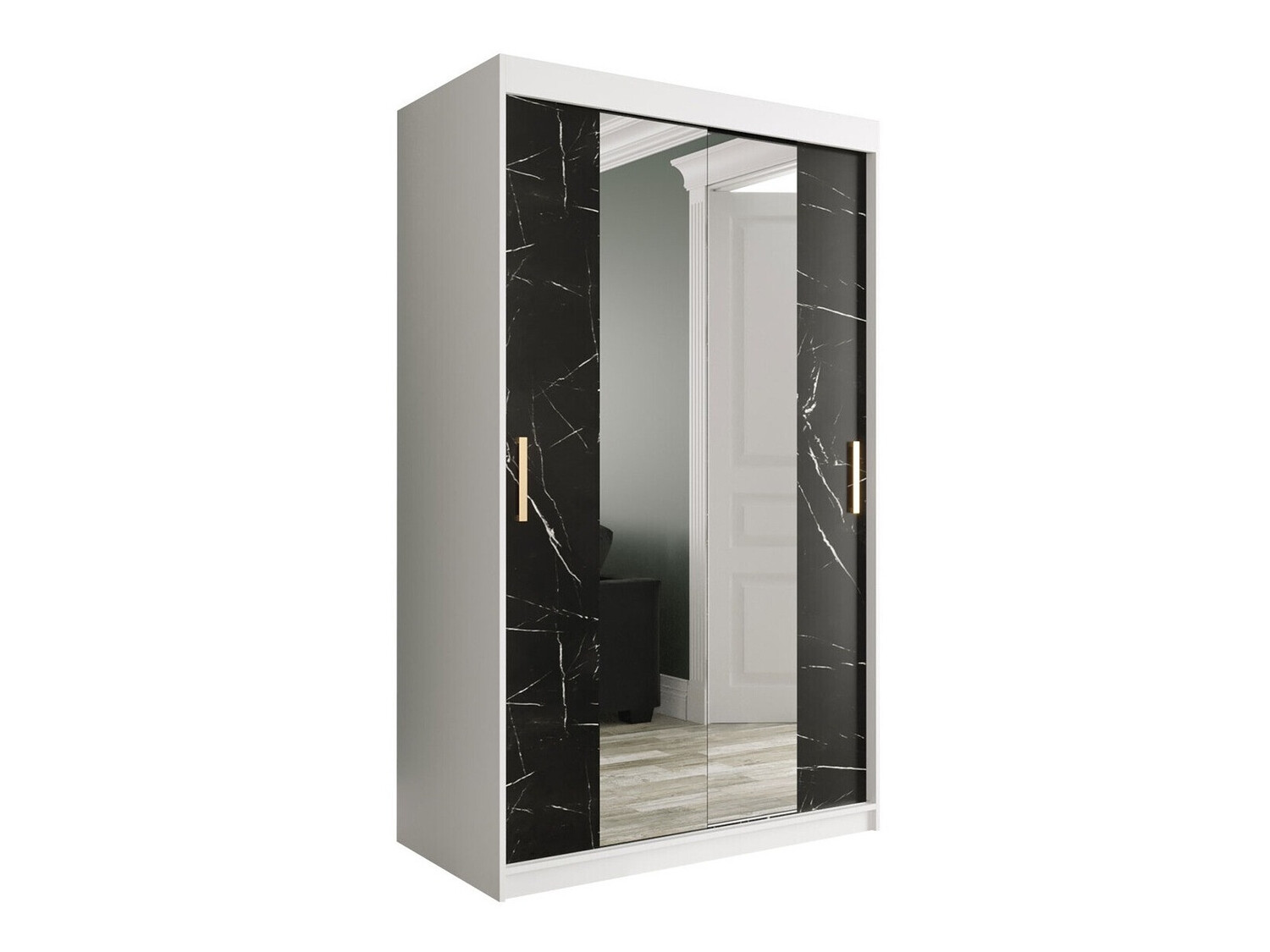 Riidekapp Hartford 253 (Matt valge + Must marmor)