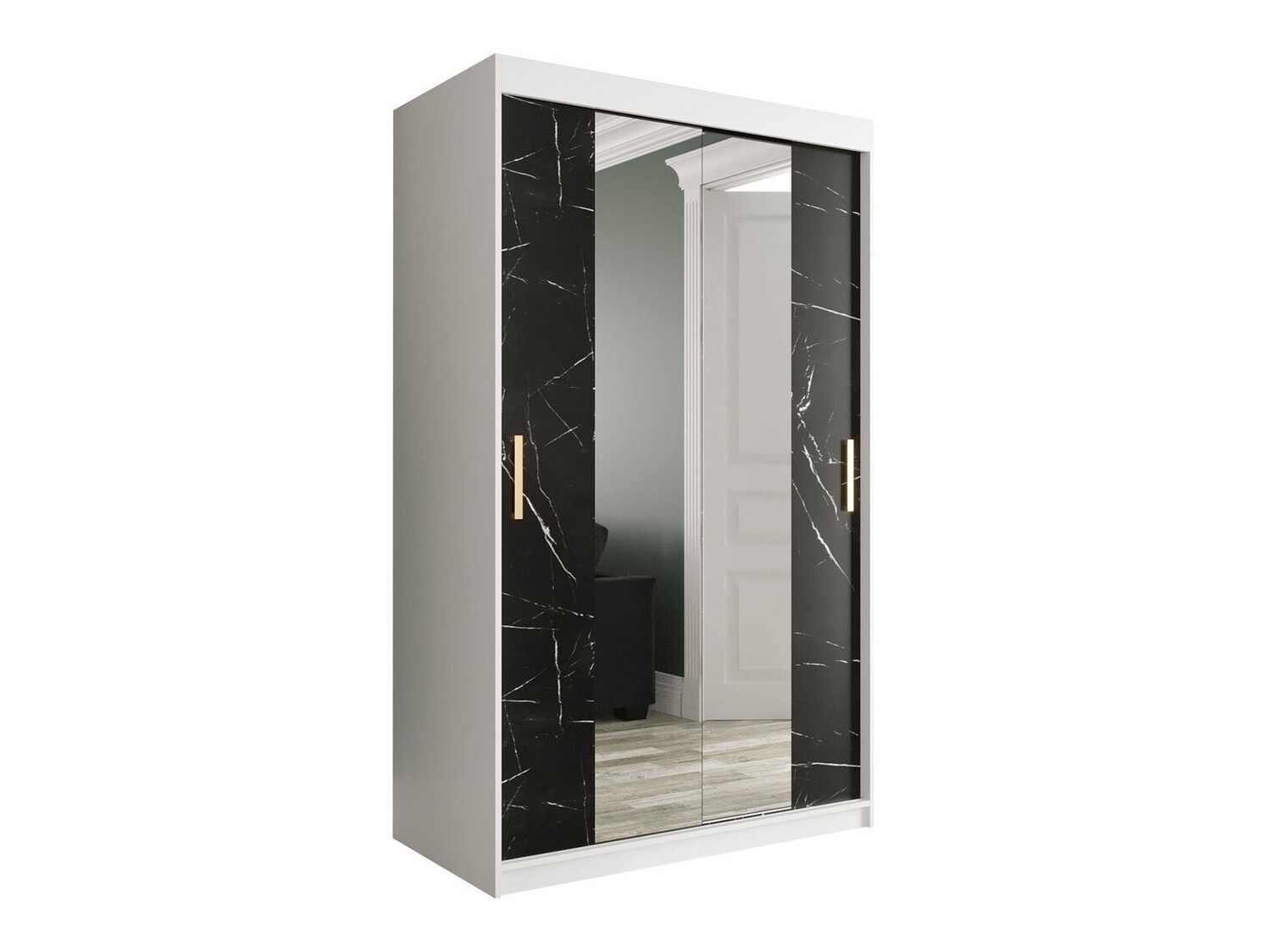 Riidekapp Hartford 253 (Matt valge + Must marmor)