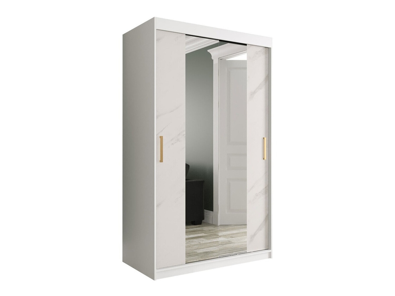 Riidekapp Hartford 253 (Matt valge + Valge marmor)