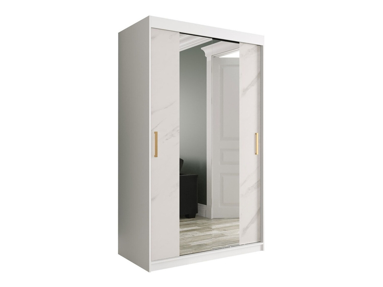 Riidekapp Hartford 253 (Matt valge + Valge marmor)