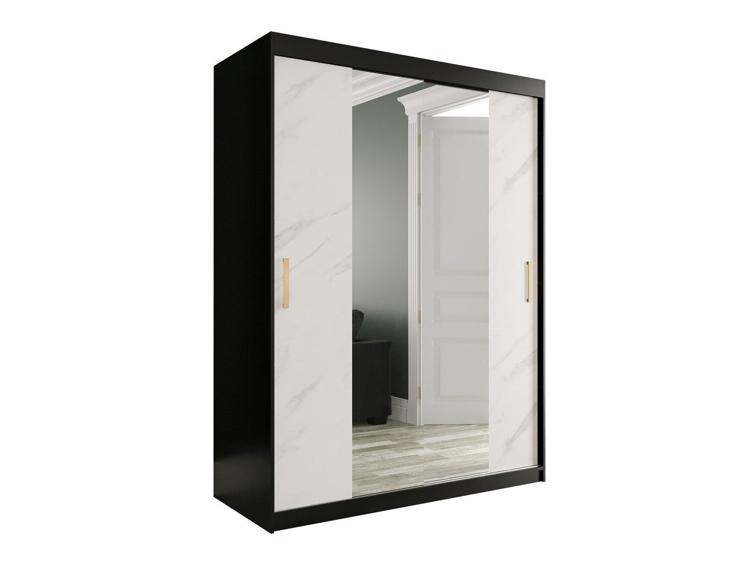 Riidekapp Hartford 254 (Matt must + Valge marmor)