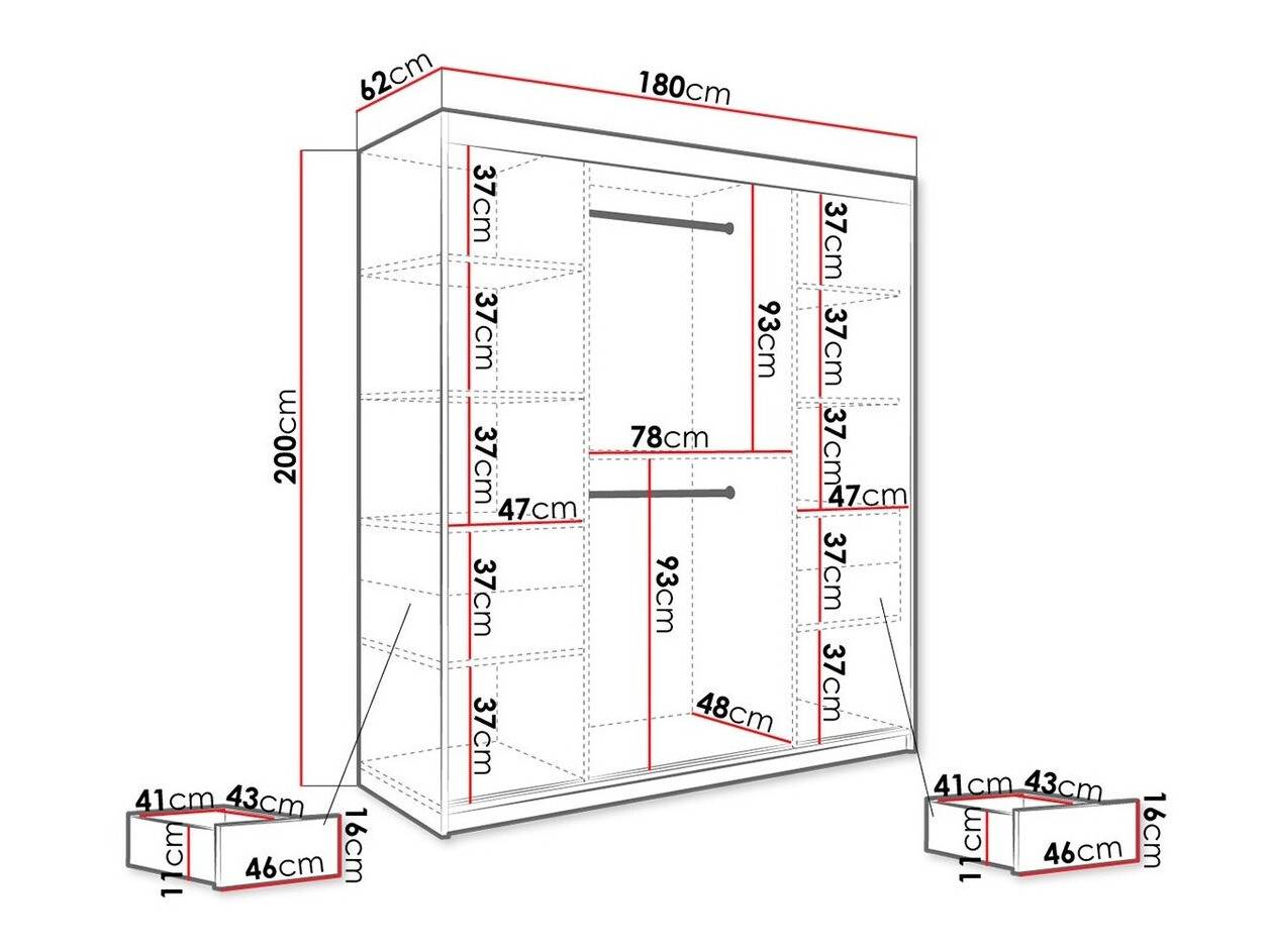Riidekapp Hartford 255 (Matt must + Must marmor)