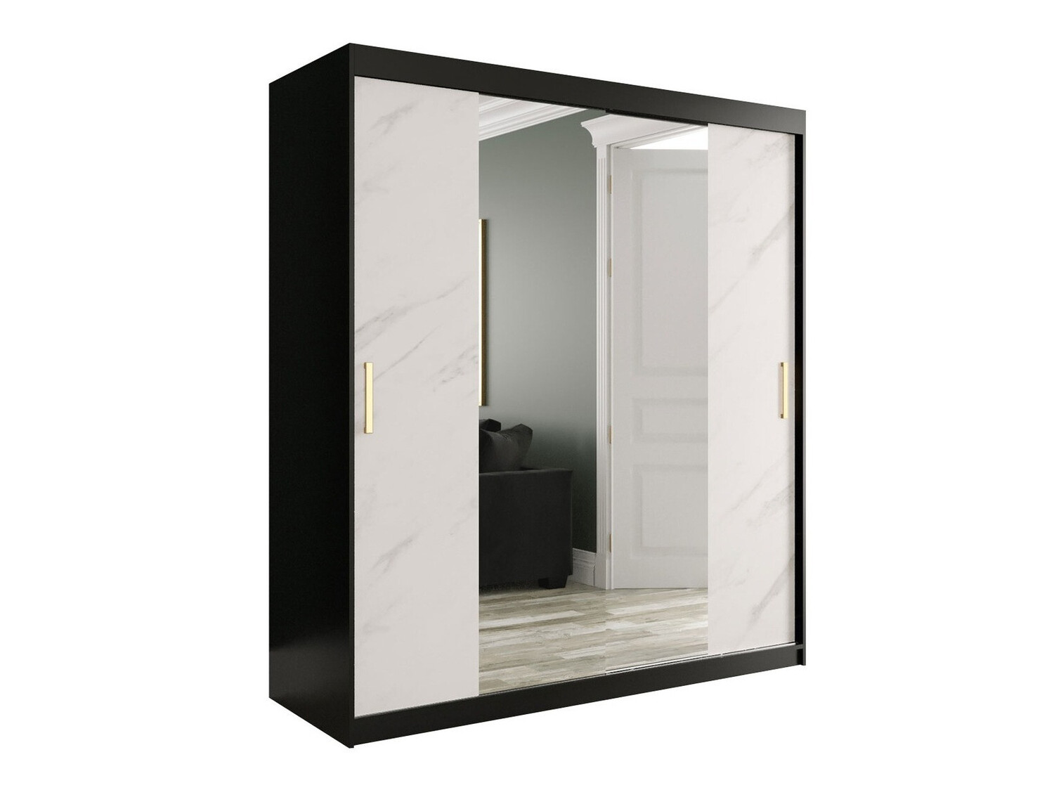 Riidekapp Hartford 255 (Matt must + Valge marmor)