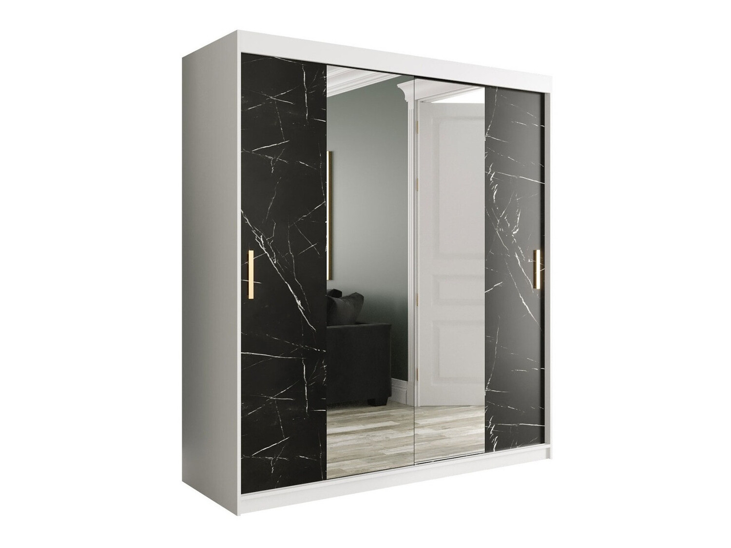 Riidekapp Hartford 255 (Matt valge + Must marmor)