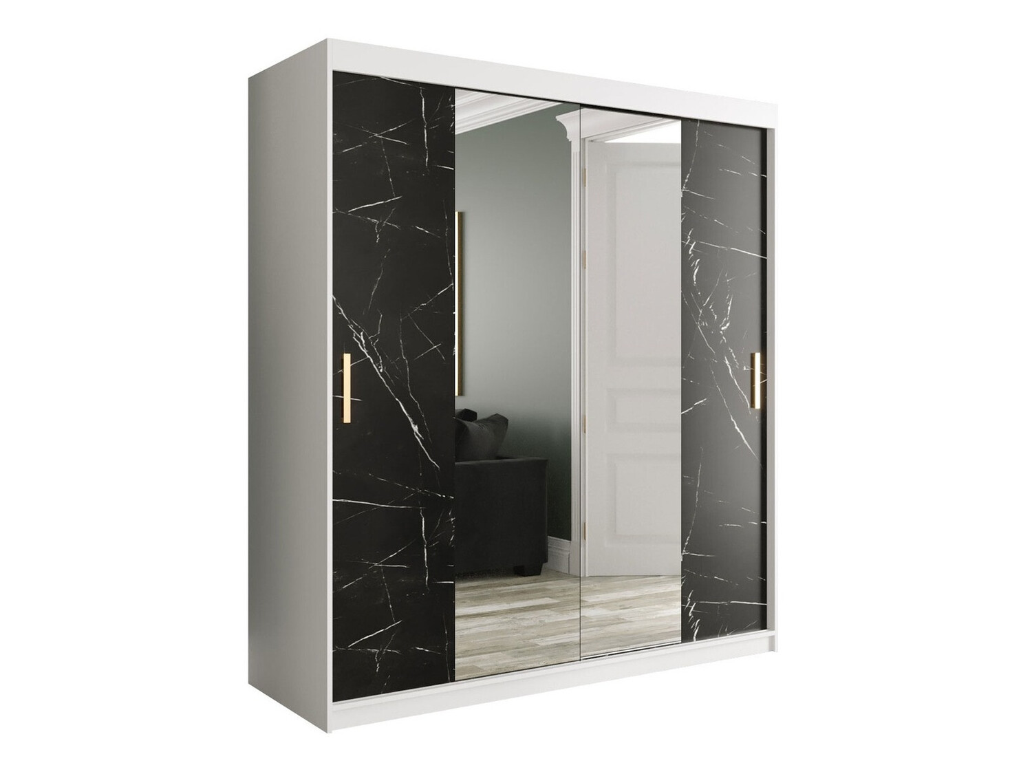 Riidekapp Hartford 255 (Matt valge + Must marmor)