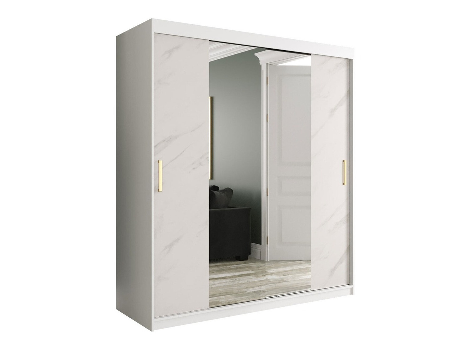 Riidekapp Hartford 255 (Matt valge + Valge marmor)