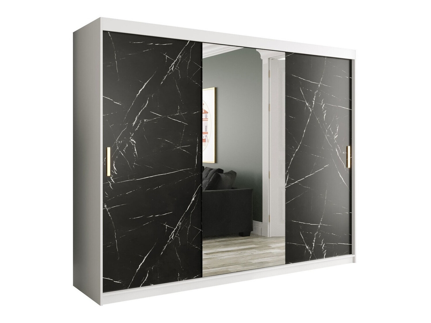 Riidekapp Hartford 257 (Matt valge + Must marmor)