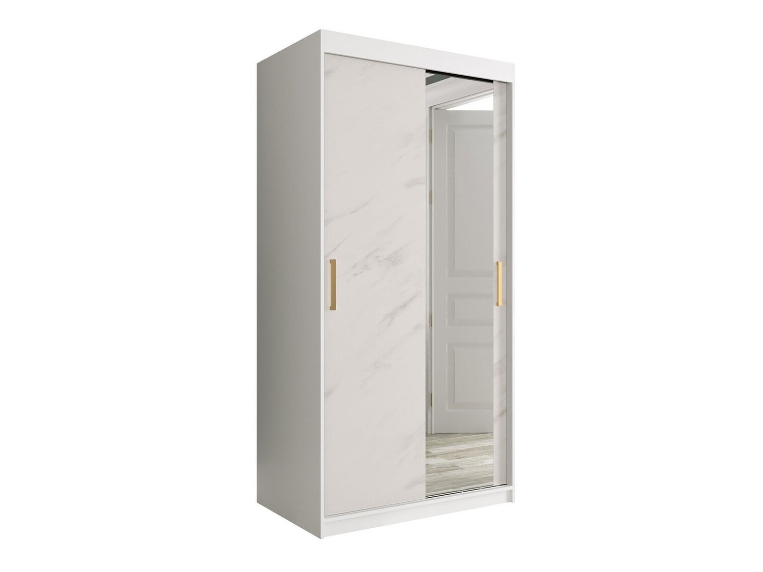 Riidekapp Hartford 258 (Matt valge + Valge marmor)