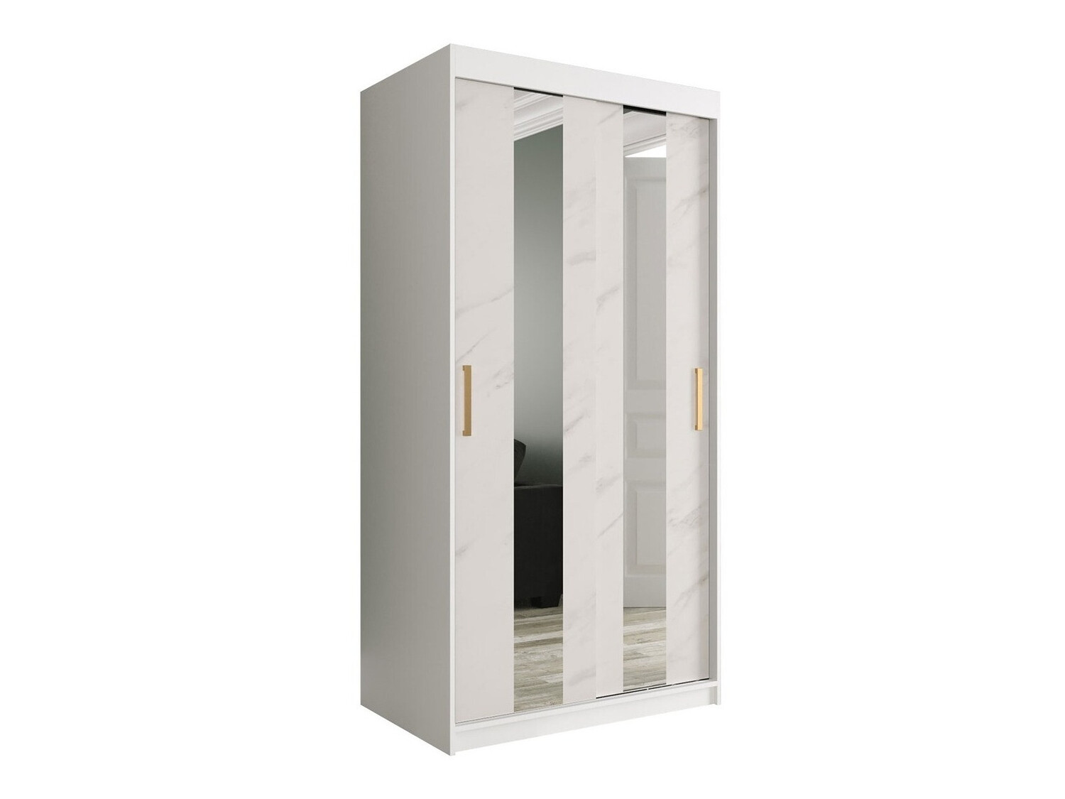 Riidekapp Hartford 240 (Matt valge + Valge marmor)