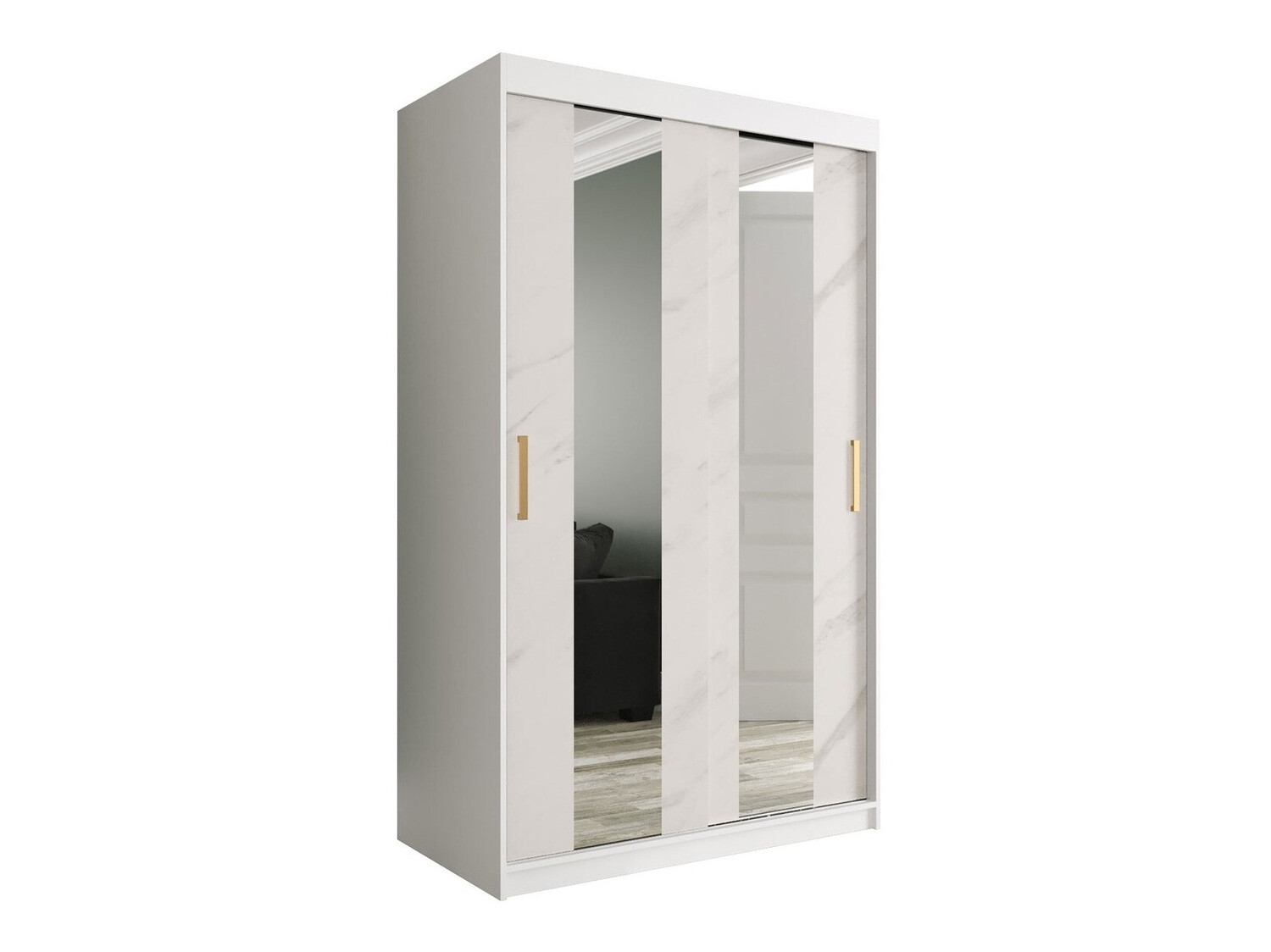 Riidekapp Hartford 241 (Matt valge + Valge marmor)