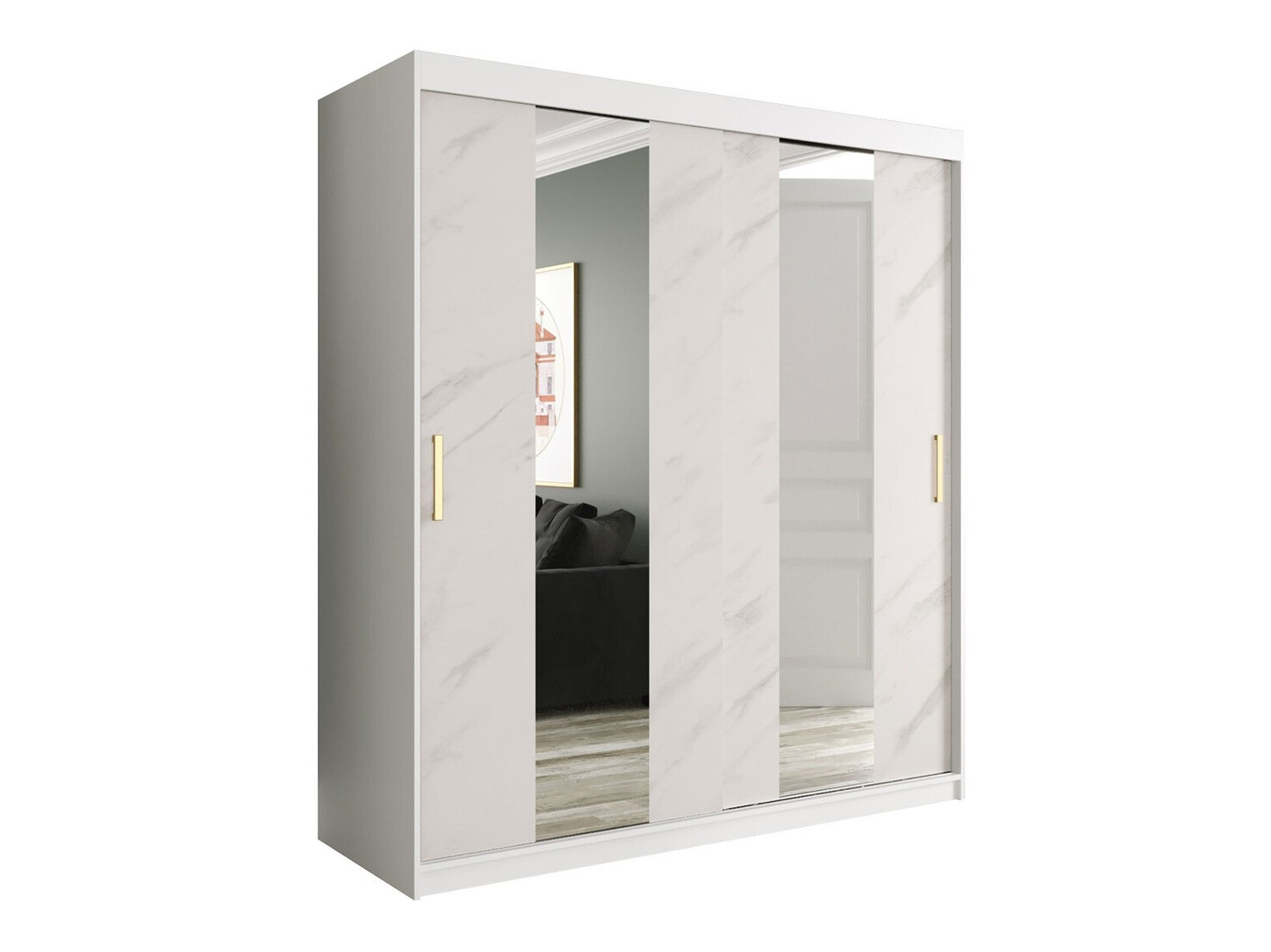 Riidekapp Hartford 243 (Matt valge + Valge marmor)