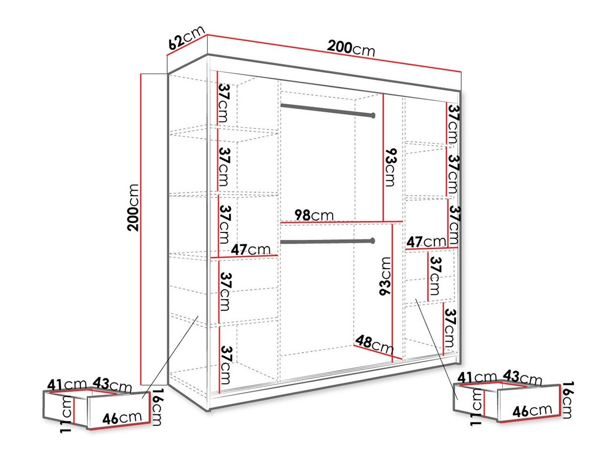 Riidekapp Hartford 244 (Matt must + Must marmor)
