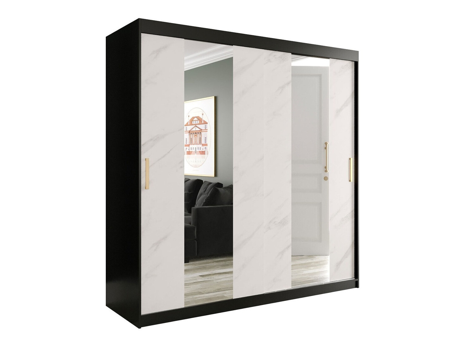 Riidekapp Hartford 244 (Matt must + Valge marmor)