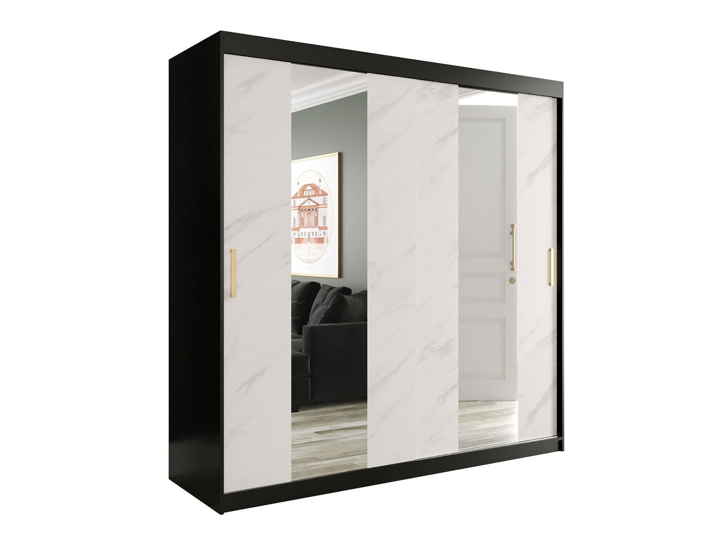 Riidekapp Hartford 244 (Matt must + Valge marmor)