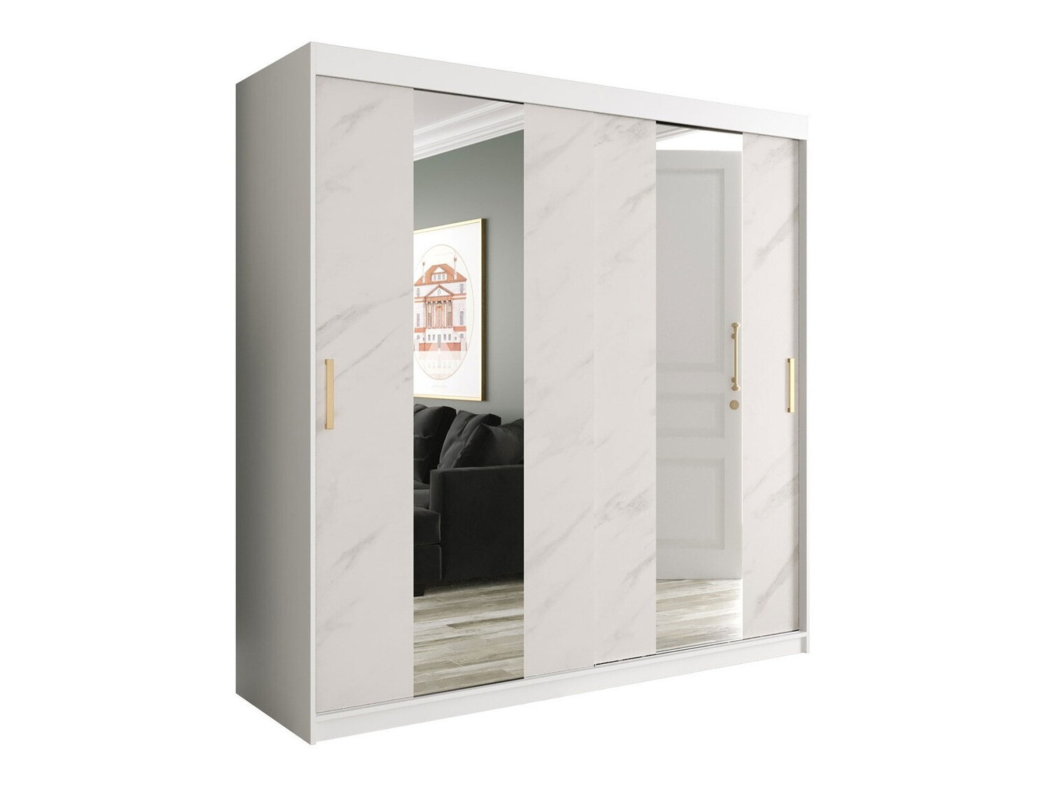 Riidekapp Hartford 244 (Matt valge + Valge marmor)