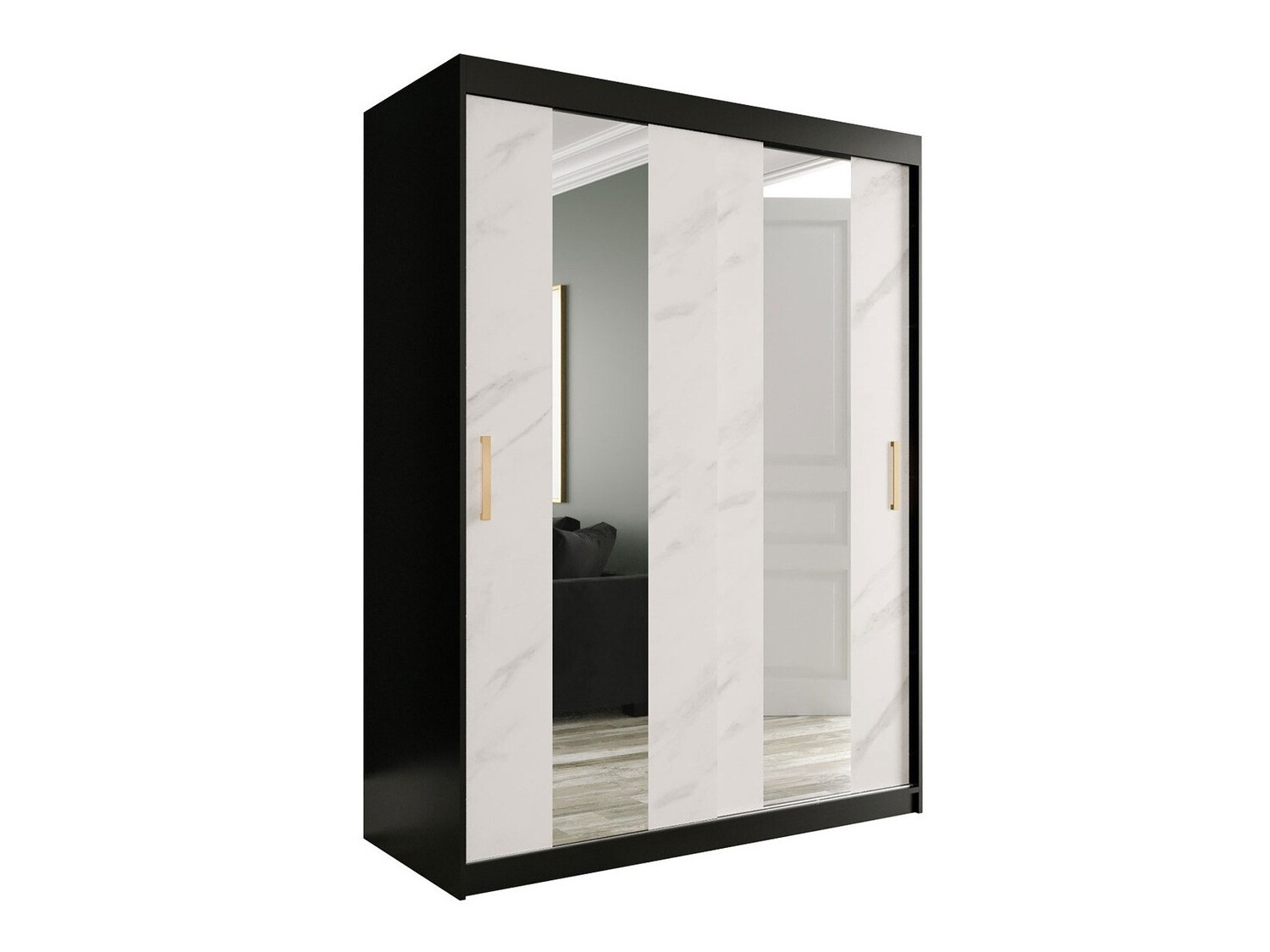 Riidekapp Hartford 242 (Matt must + Valge marmor)