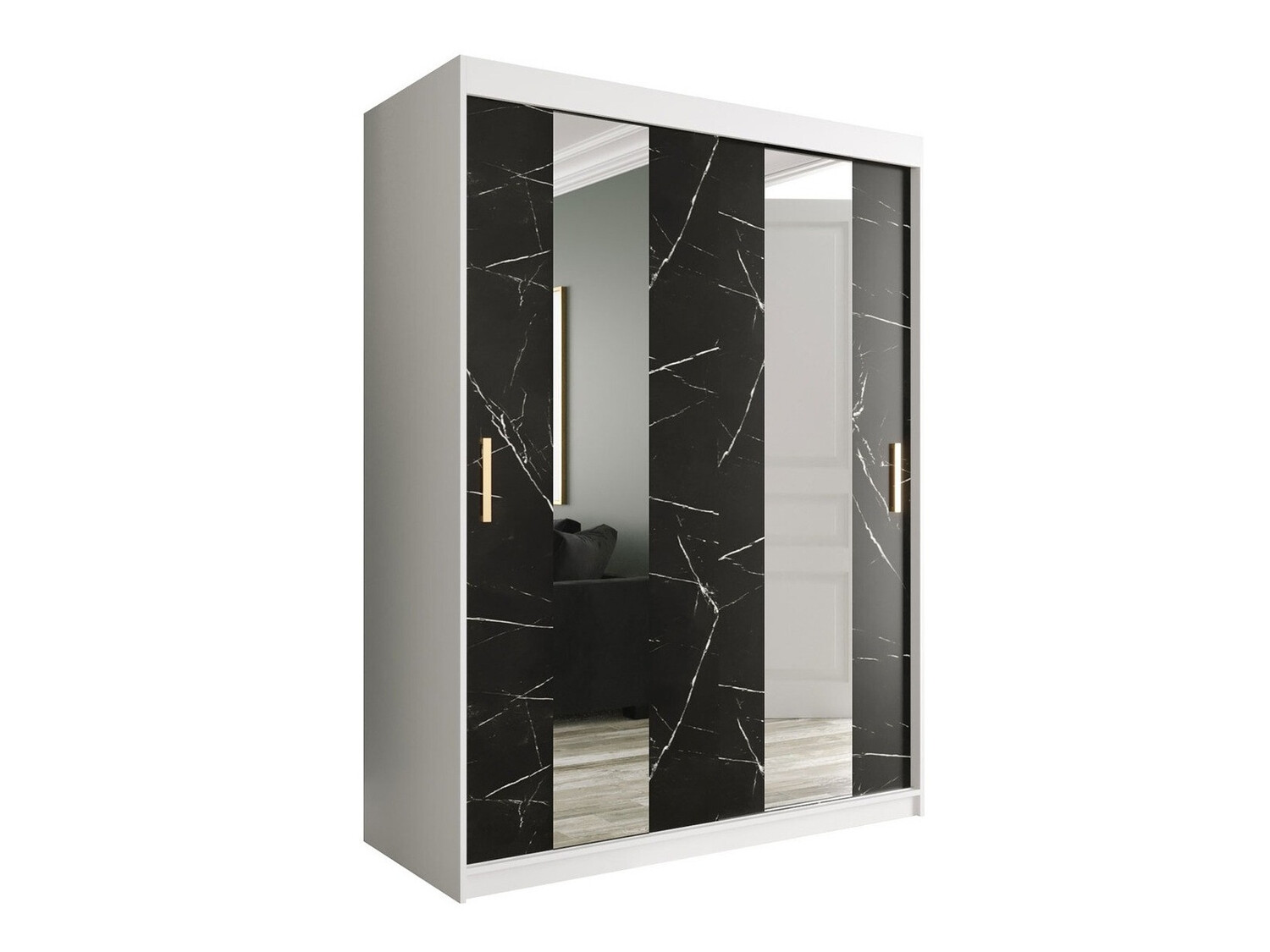 Riidekapp Hartford 242 (Matt valge + Must marmor)