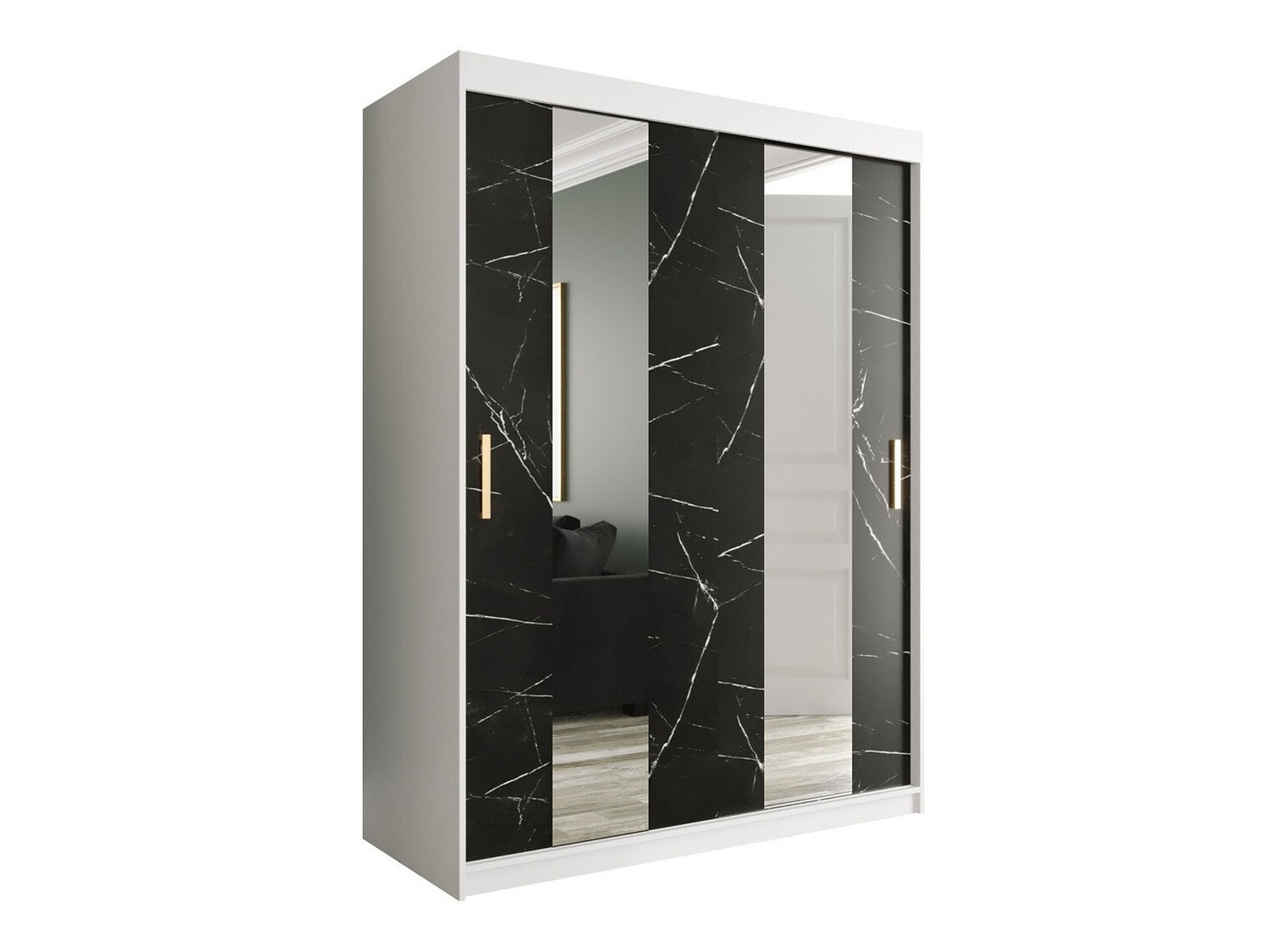 Riidekapp Hartford 242 (Matt valge + Must marmor)