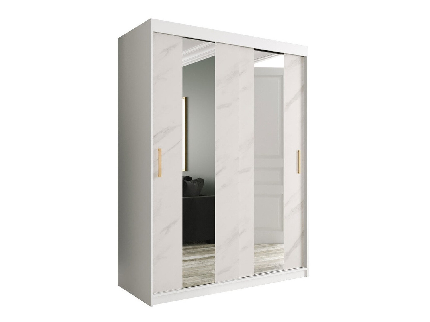 Riidekapp Hartford 242 (Matt valge + Valge marmor)