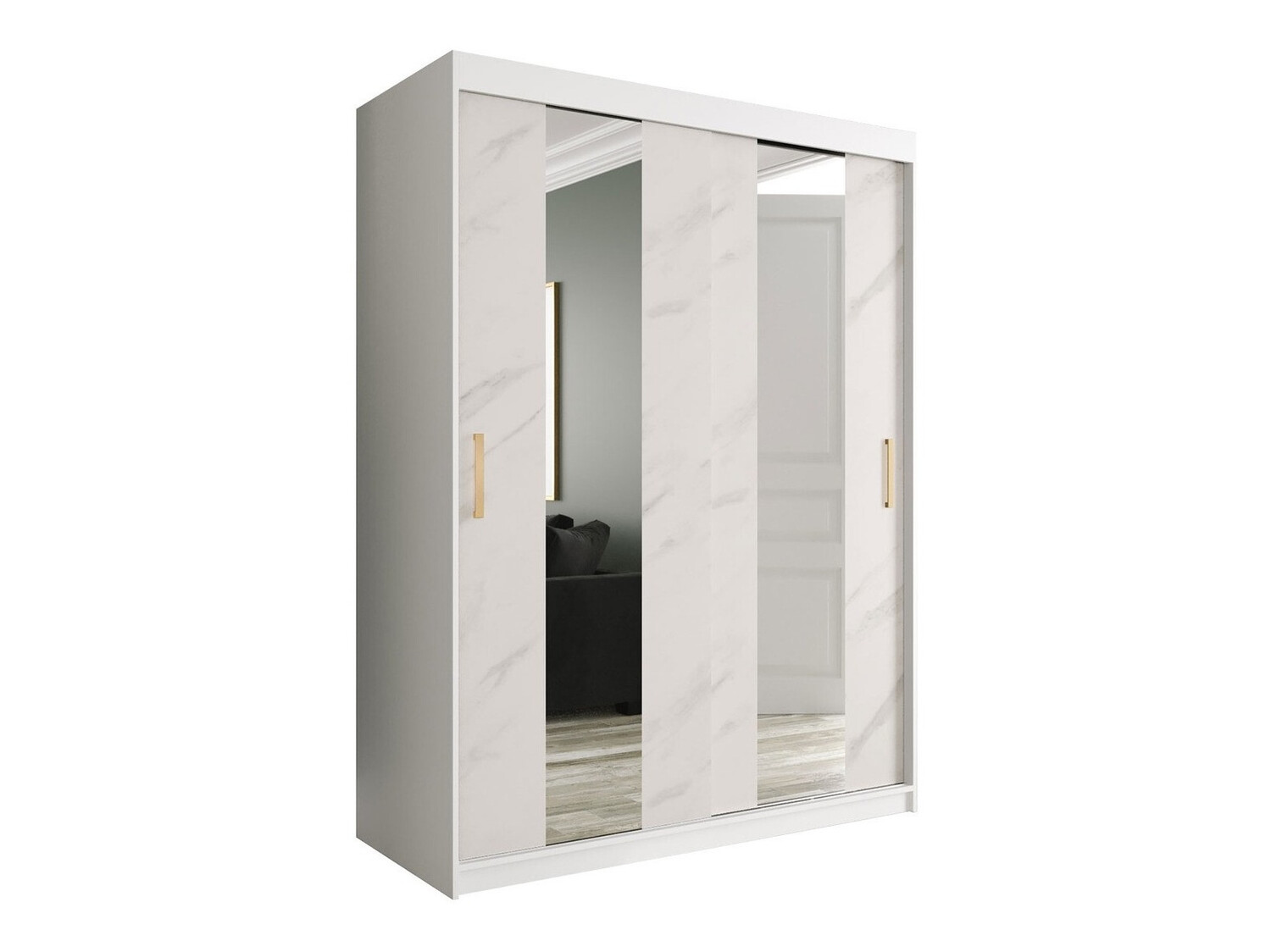 Riidekapp Hartford 242 (Matt valge + Valge marmor)