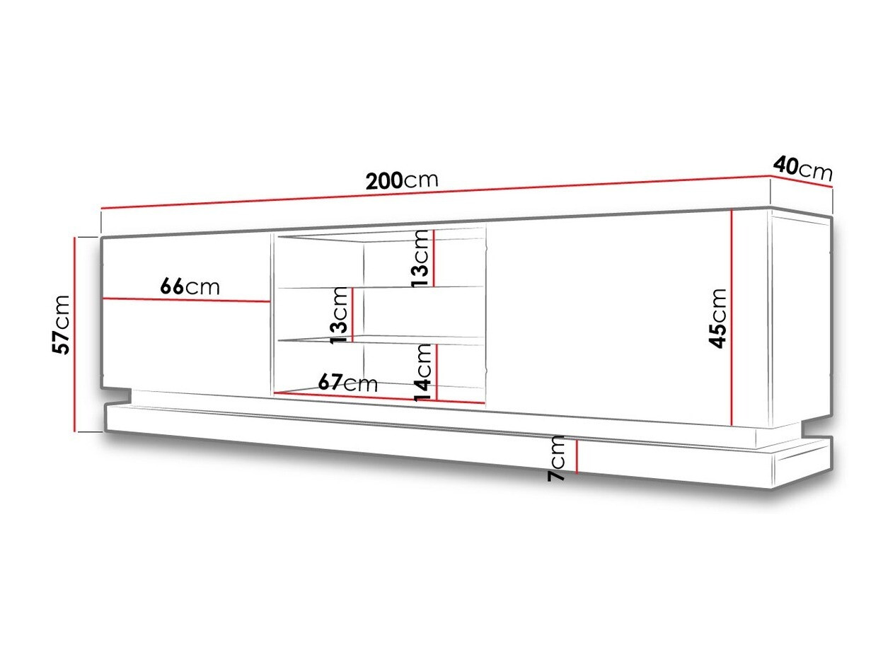 TV-alus Charlotte 128 (Valge + Läikiv valge)
