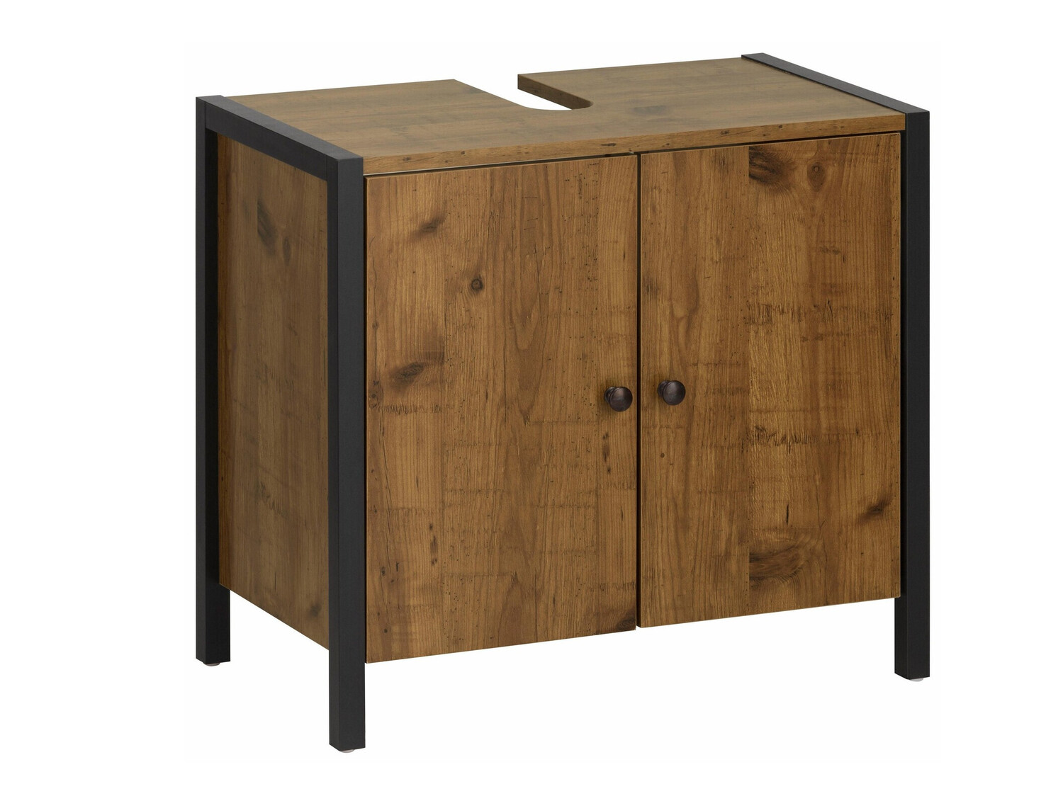 Vannitoa põrandakapp kraanikausile Larnovo 113 (Tume tamm + Must)