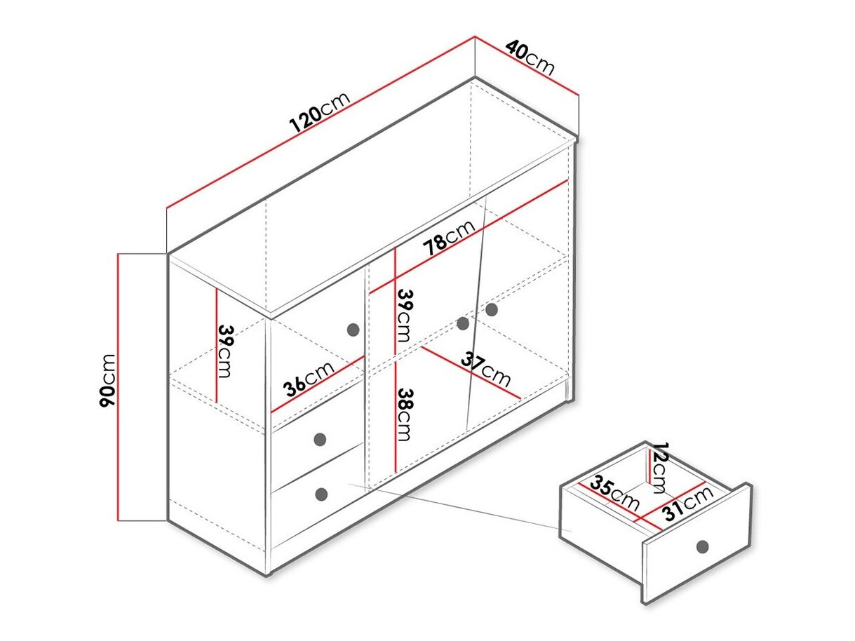 Kummut Almira 106 (Artisan tamm + Valge)