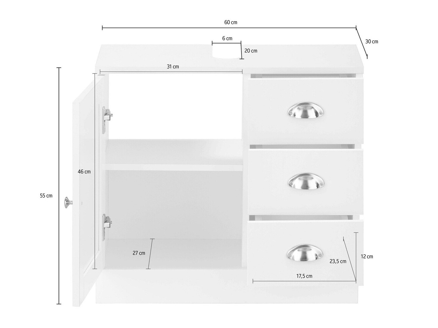 Vannitoa põrandakapp kraanikausile Elmvene 105 (Valge)