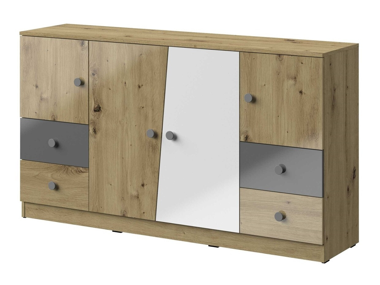 Kummut Mirelbu 105 (Artisan tamm + Läikiv valge + Läikiv hall)