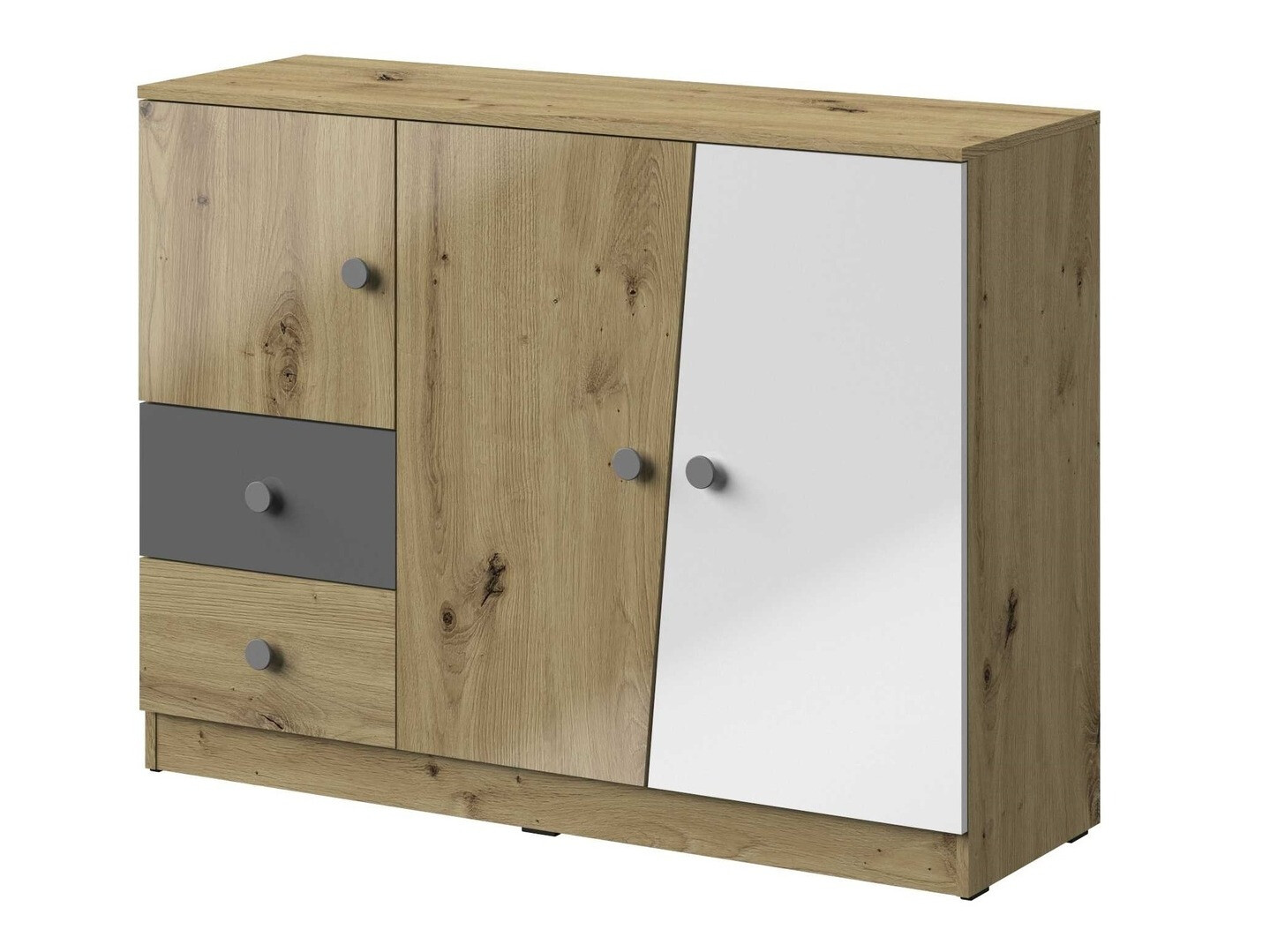 Kummut Mirelbu 106 (Artisan tamm + Läikiv valge + Läikiv hall)