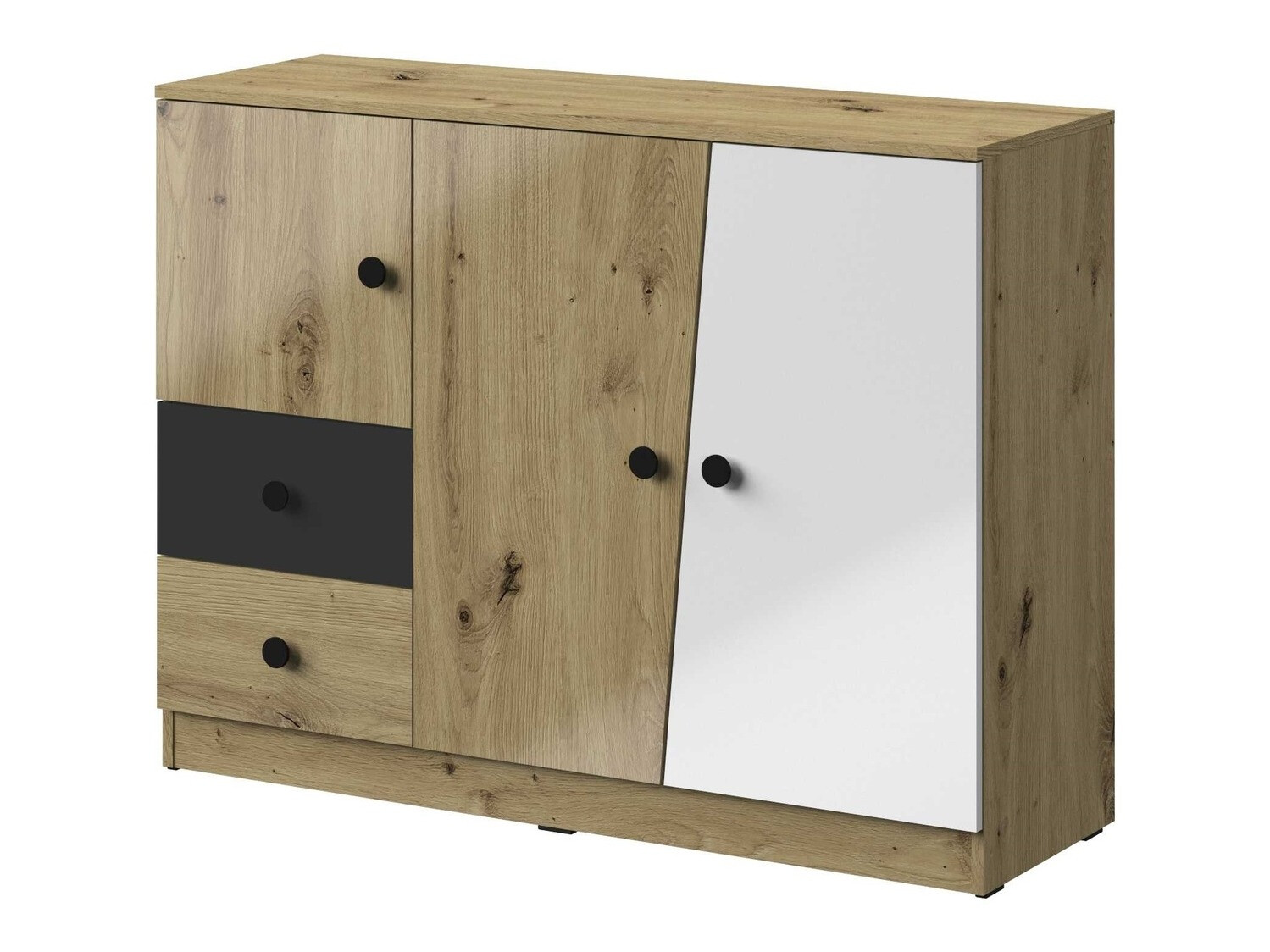 Kummut Mirelbu 106 (Artisan tamm + Läikiv valge + Läikiv must)