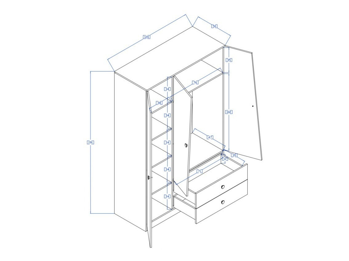 Riidekapp Mirelbu 102 (Artisan tamm + Läikiv valge)