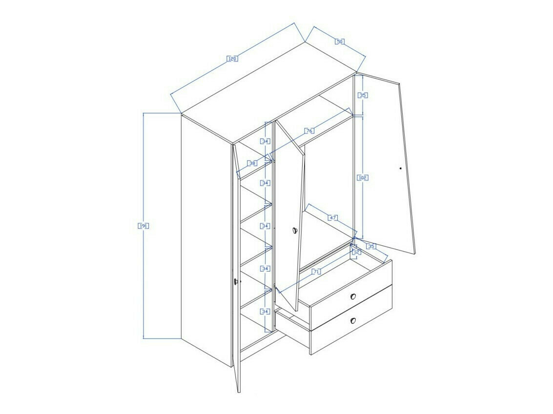 Riidekapp Mirelbu 102 (Artisan tamm + Valge + Must)
