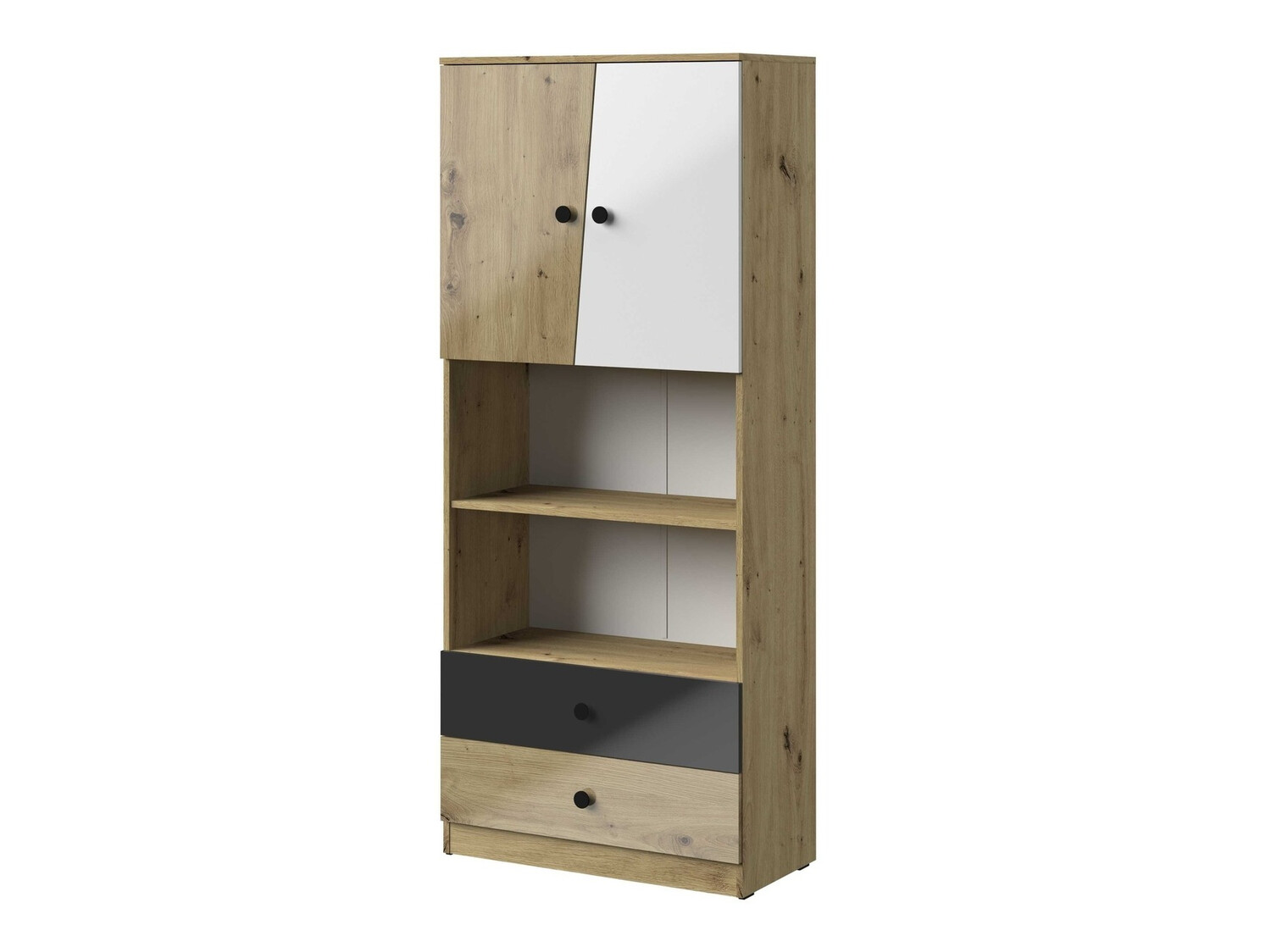 Riiul Mirelbu 103 (Artisan tamm + Läikiv valge + Läikiv must)