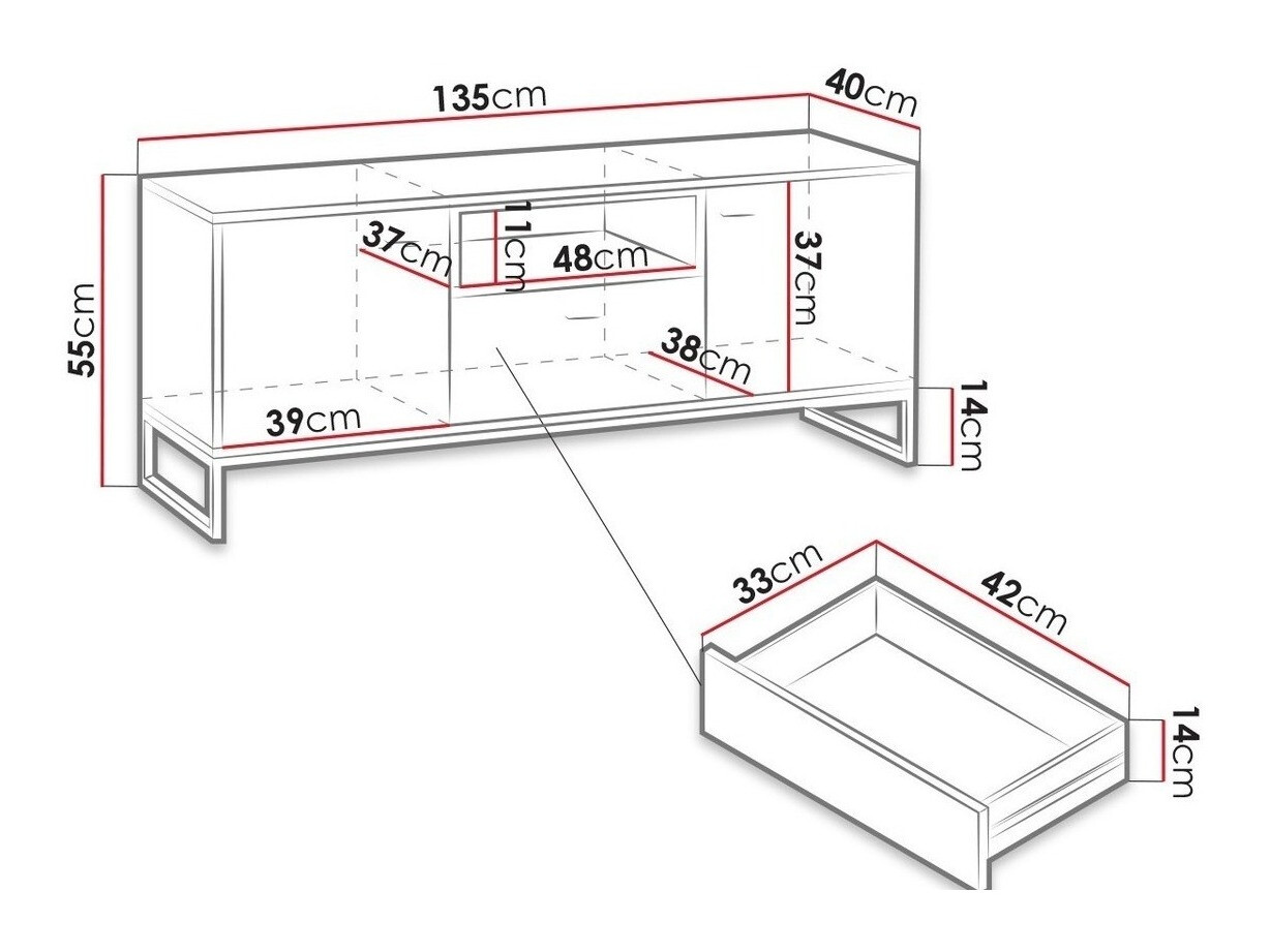 TV-alus Baltesi 102 (Valge + Artisan tamm)