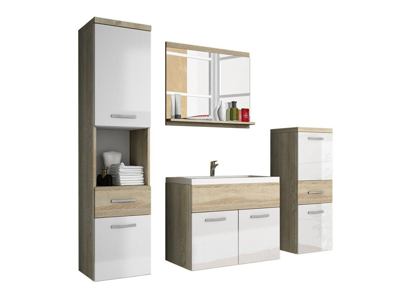 Vannitoakomplekt Sarasota 109 (Sonoma tamm + Läikiv valge)