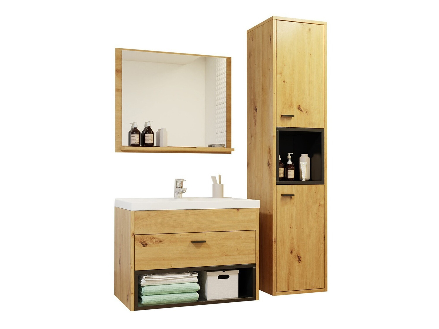 Vannitoakomplekt Velum I (Artisan tamm + Must)