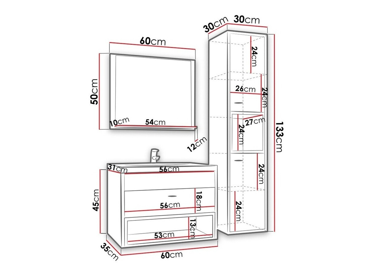 Vannitoakomplekt Velum I (Valge + Artisan tamm)