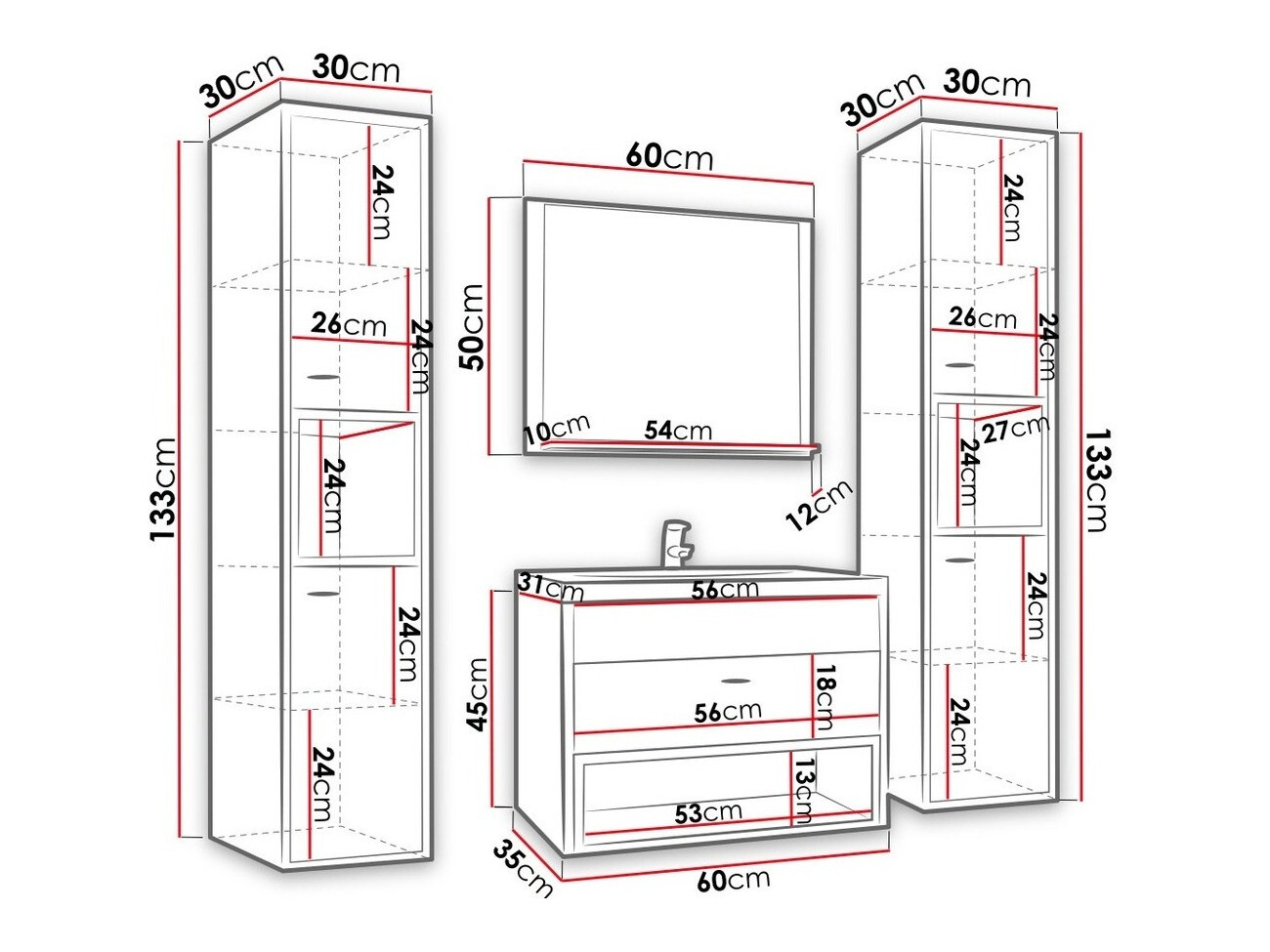 Vannitoakomplekt Velum II (Valge + Artisan tamm)