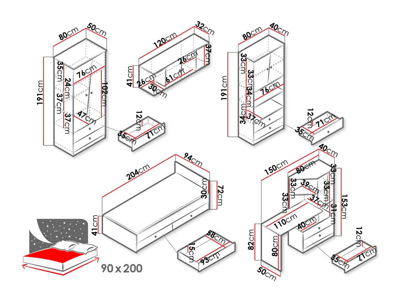 Mööblikomplekt Almira 114 (Artisan tamm + Valge)
