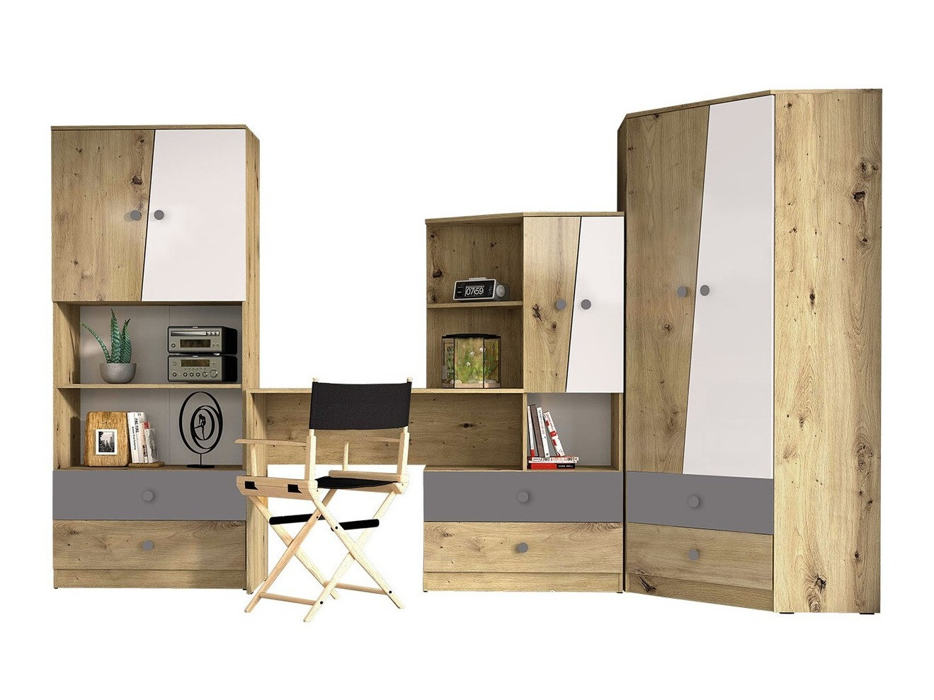 Mööblikomplekt Almira 116 (Artisan tamm + Valge + Hall)