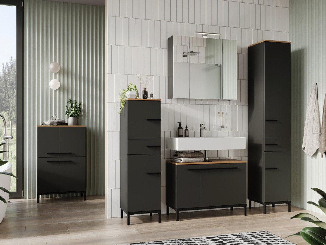 Vannitoa põrandakapp Ruvlevu 101 (Grafiit + Navarra tamm)