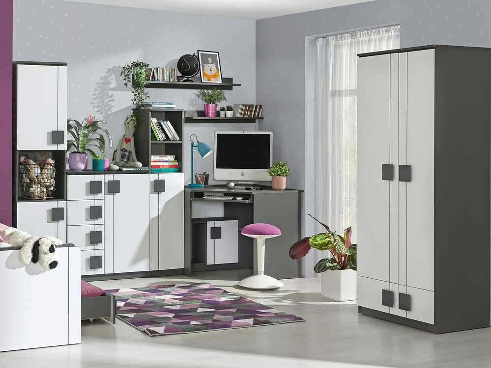 Riidekapp Elmenou 100 (Valge + Antratsiit)