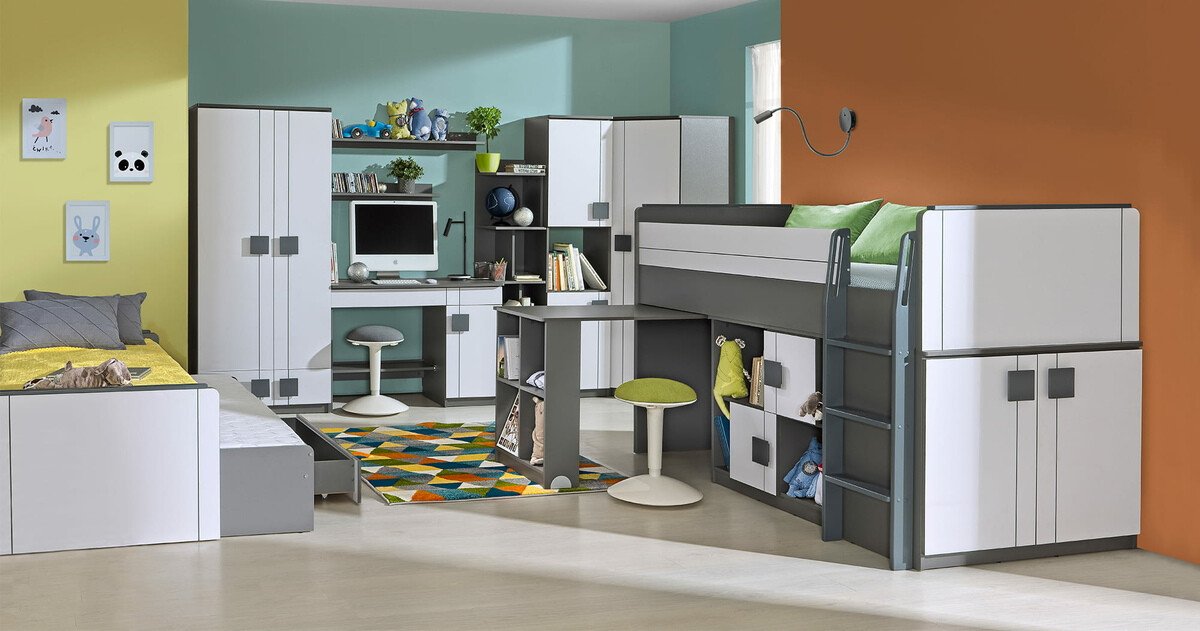 Riidekapp Elmenou 100 (Valge + Antratsiit)